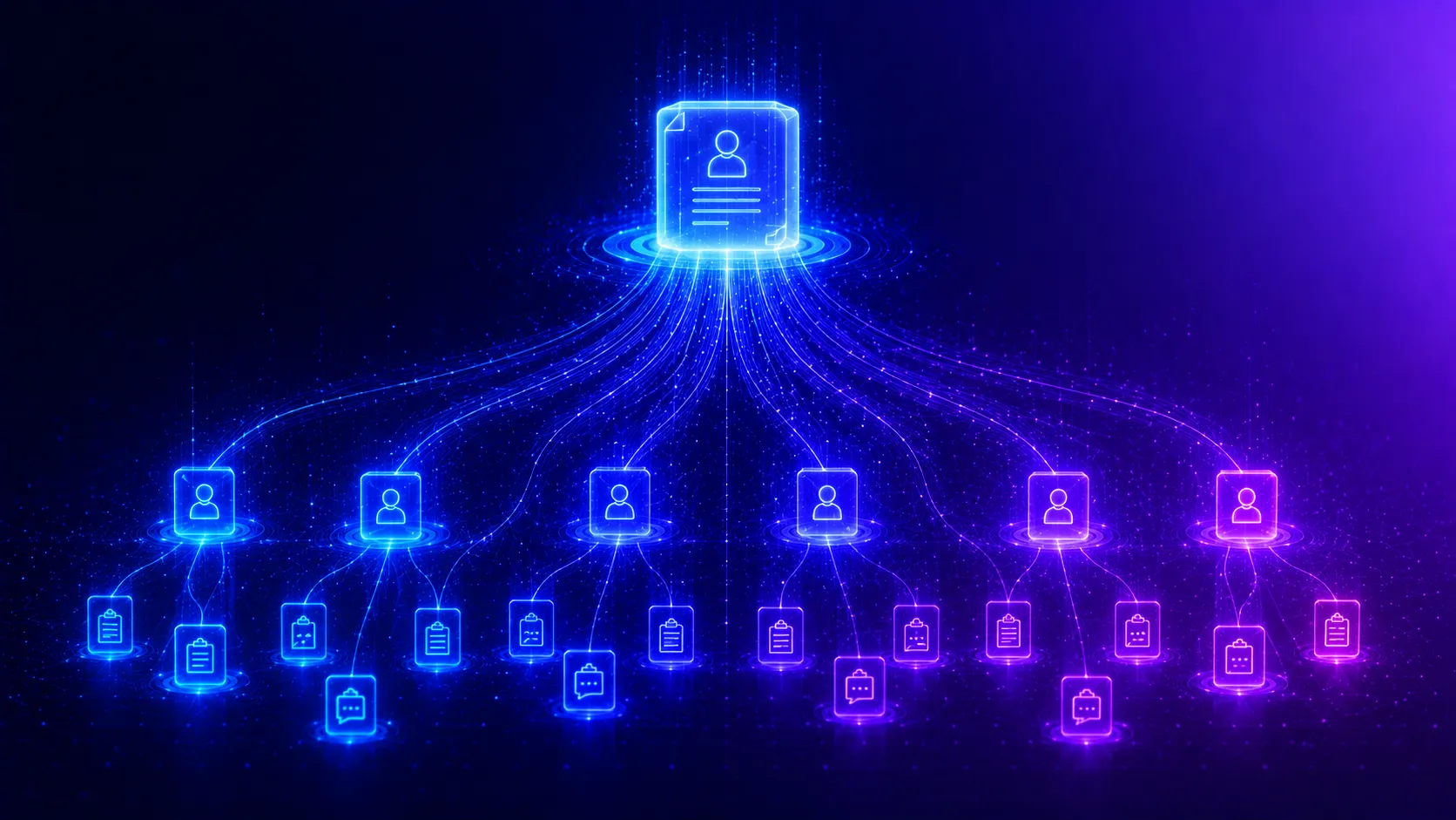 A parent account node cascading light down to child contact and case records